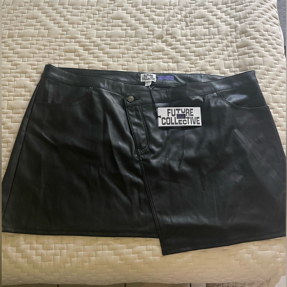 Future Collective Plus Size Faux Leather Asymmetrical Mini Skirt